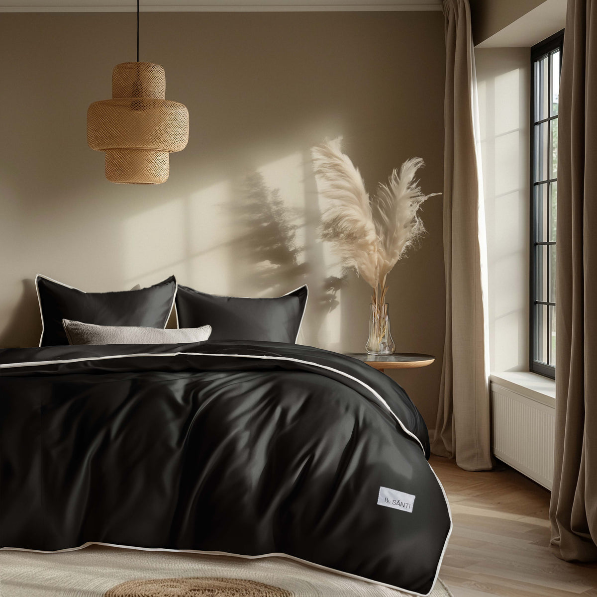 BRISA eucalyptus bedding set styled on bed showing breathable cooling summer bedding aesthetic
