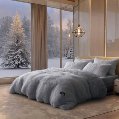 Aesthetic minimalist bedroom featuring CYRA velvet bedding set